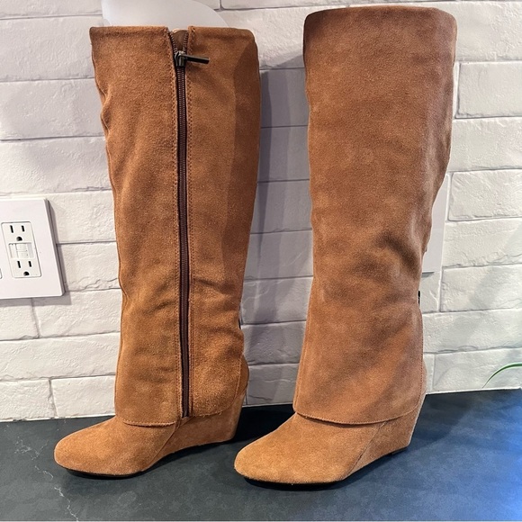 Jessica Simpson sz 6 Rallie chestnut suede tall wedge boots - Picture 4 of 15
